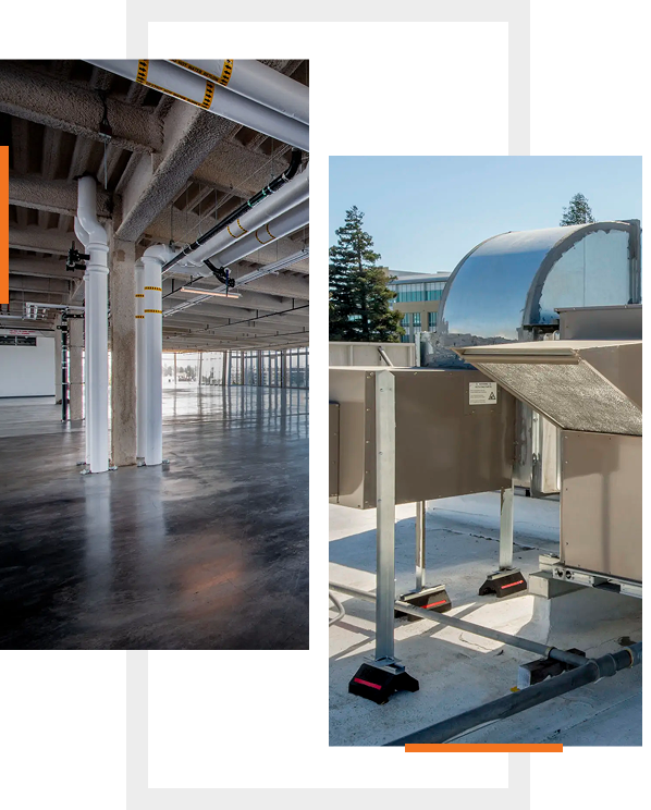 Modern industrial interior with large windows and polished floors.