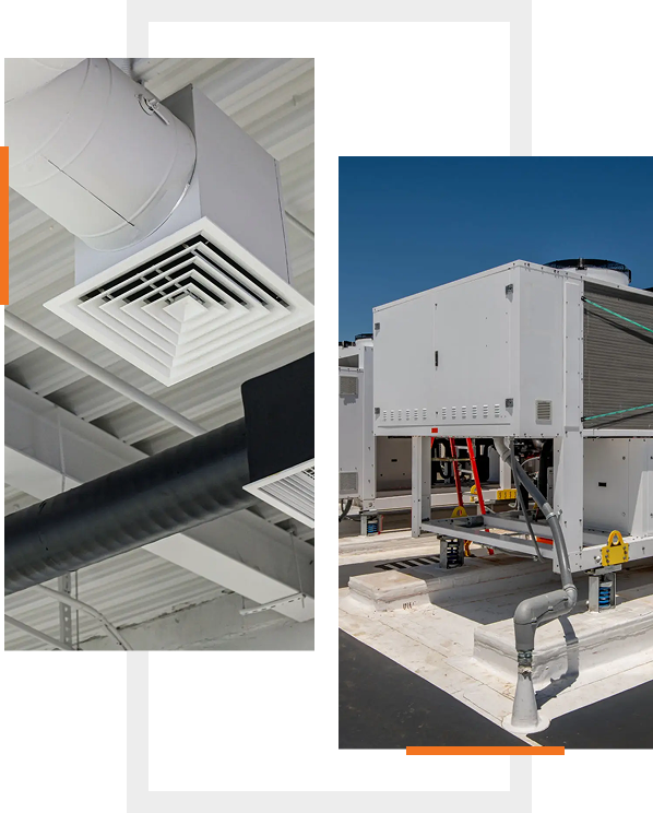 Indoor and outdoor HVAC units for climate control.