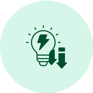 Light bulb with arrows and lightning bolt.