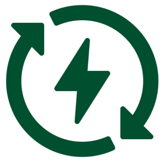 Green energy recycling symbol with arrows.