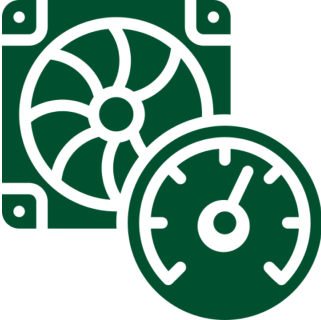 Fan and gauge icon in green.